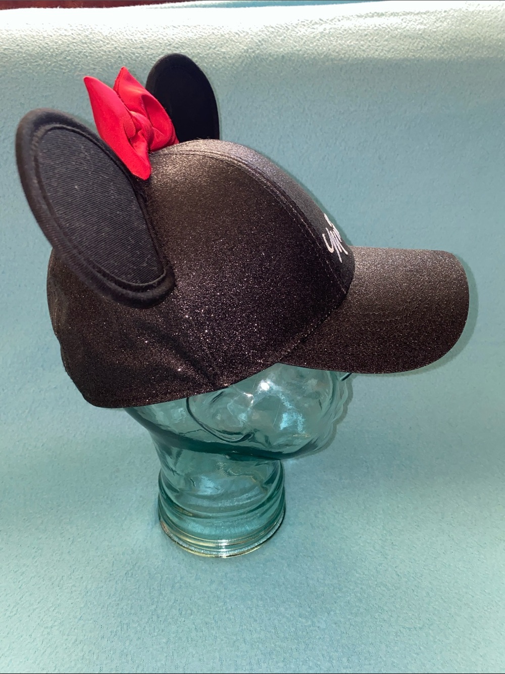 DISNEY Minnie Mouse 3D ball cap red bow ears embroidered glitter black size OSFA - Picture 6 of 12